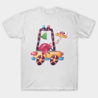 Funny ostrich driving a car cartoon concept T-Shirt